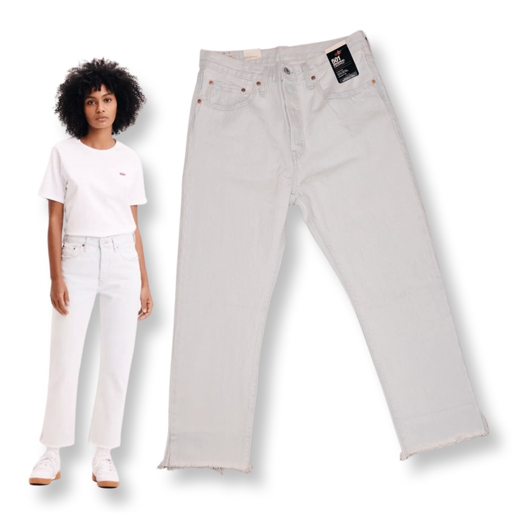 Levis Premium 501 Original Cropped Light Indigo - Blue - Picture 3 of 16